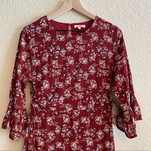 Maroon Floral Maxi Dress with side ties